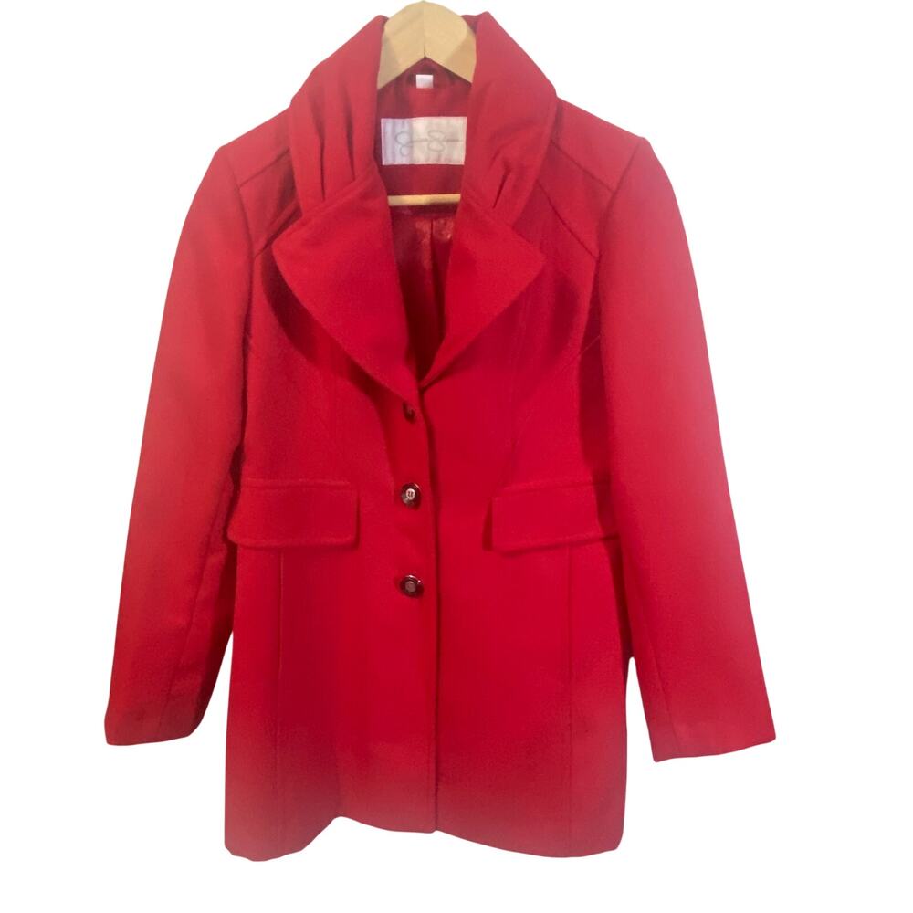 Jessica Simpson Bright Red Single-Breasted Peacoat Notched Collar Sz L